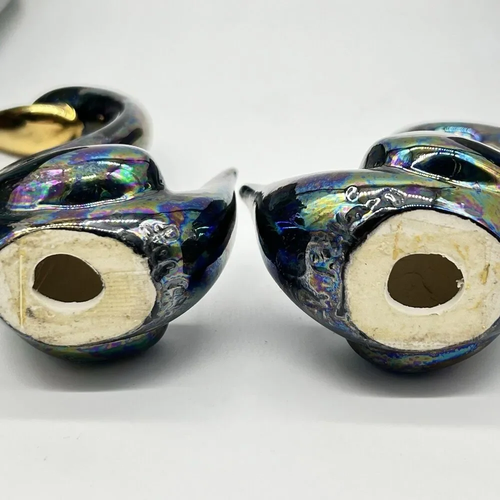 Lee Roy Cain Vintage Ceramic Pottery 2 Vases/Swans Iridescent Metallic Glaze